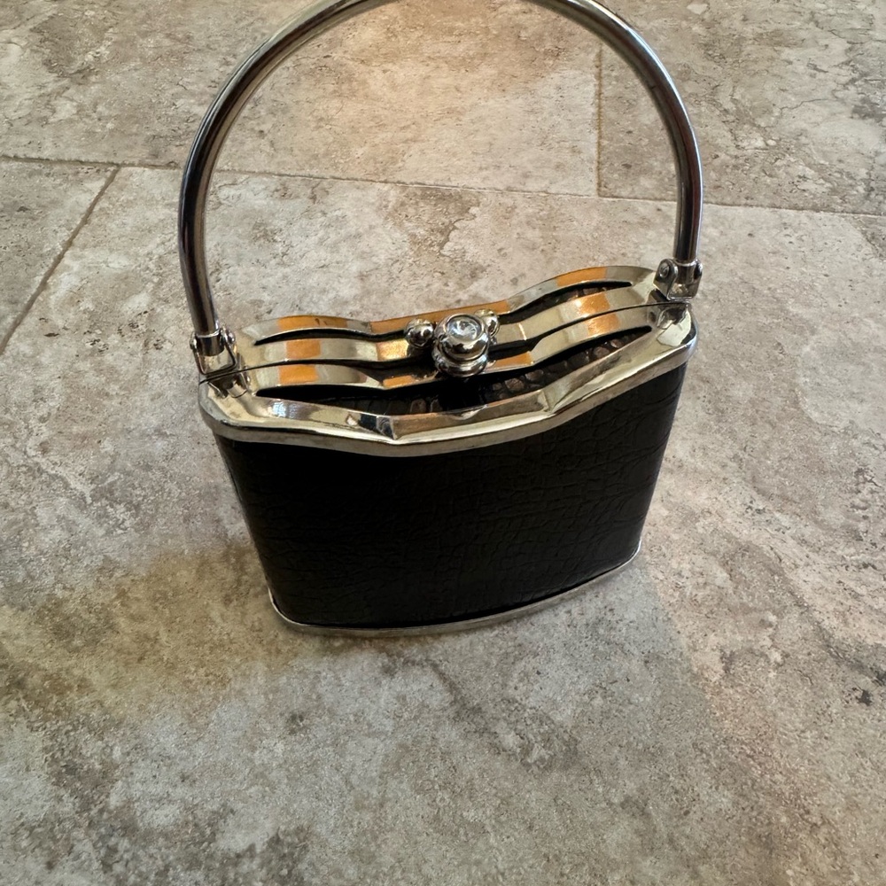 Bijoux termer vintage clutch faux alligator black/ silver